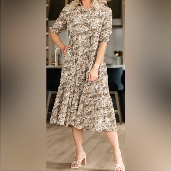 Dainty Jewells Dresses & Skirts - Floral Beige Midi Dress